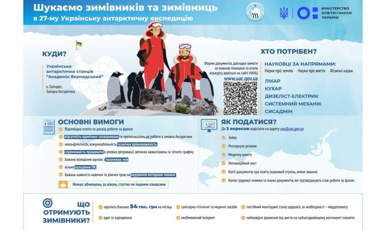 Антарктида чекає: почався конкурс у 27-му Українську антарктичну експедицію, подати заявку можна до 3 вересня